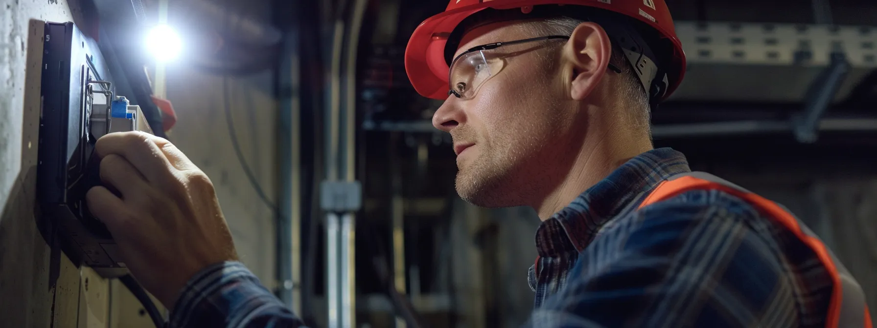 a professional electrician examining an outdated electrical panel during an inspection in calgary.