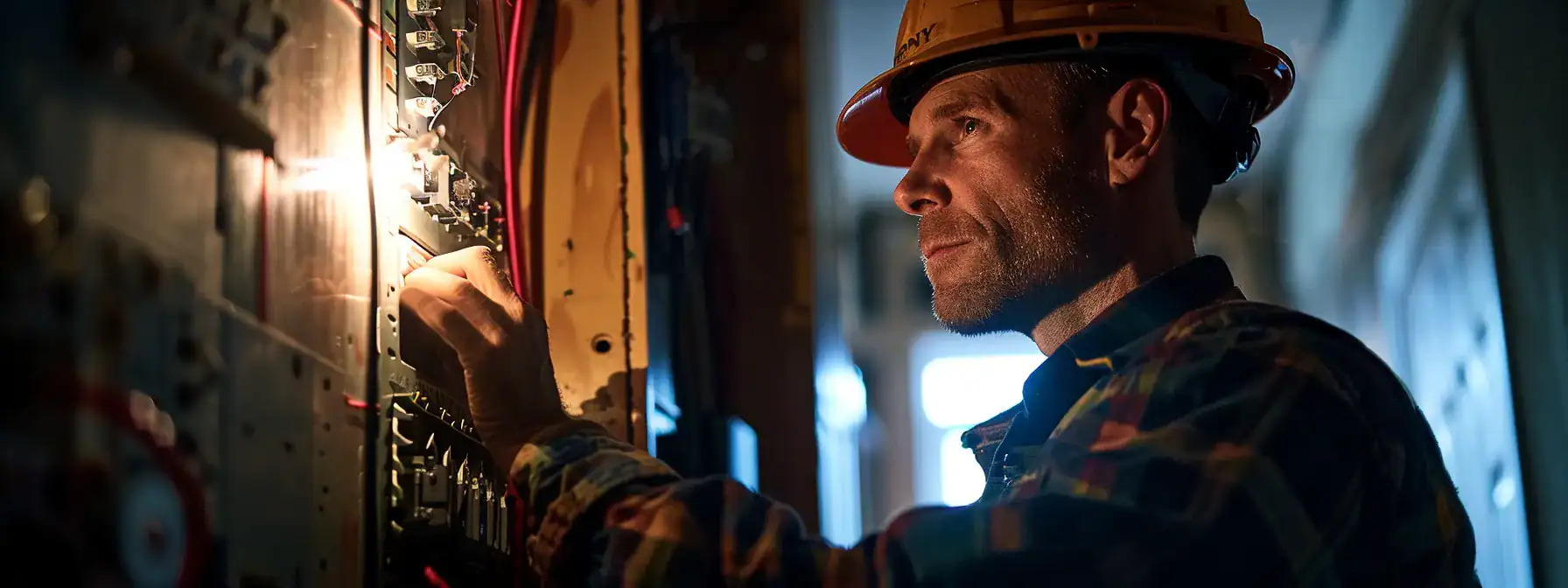 a professional electrician inspecting an electrical panel in a calgary home.