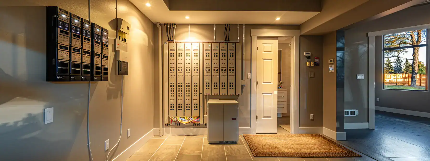 a newly installed electrical panel in a modern and organized utility room of a house in calgary.