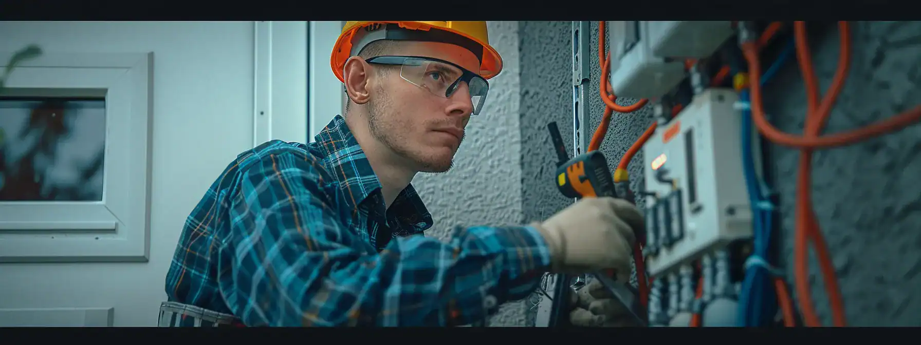 an electrician with tools inspecting the electrical system in a home in calgary.
