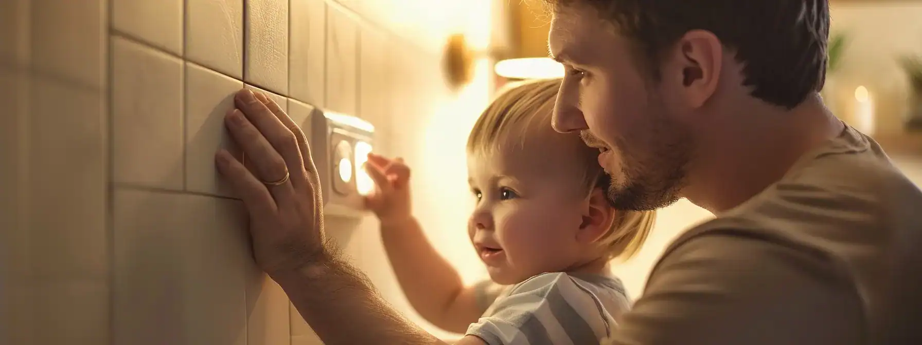 a parent installing tamper-resistant receptacles on electrical outlets to child-proof their home.