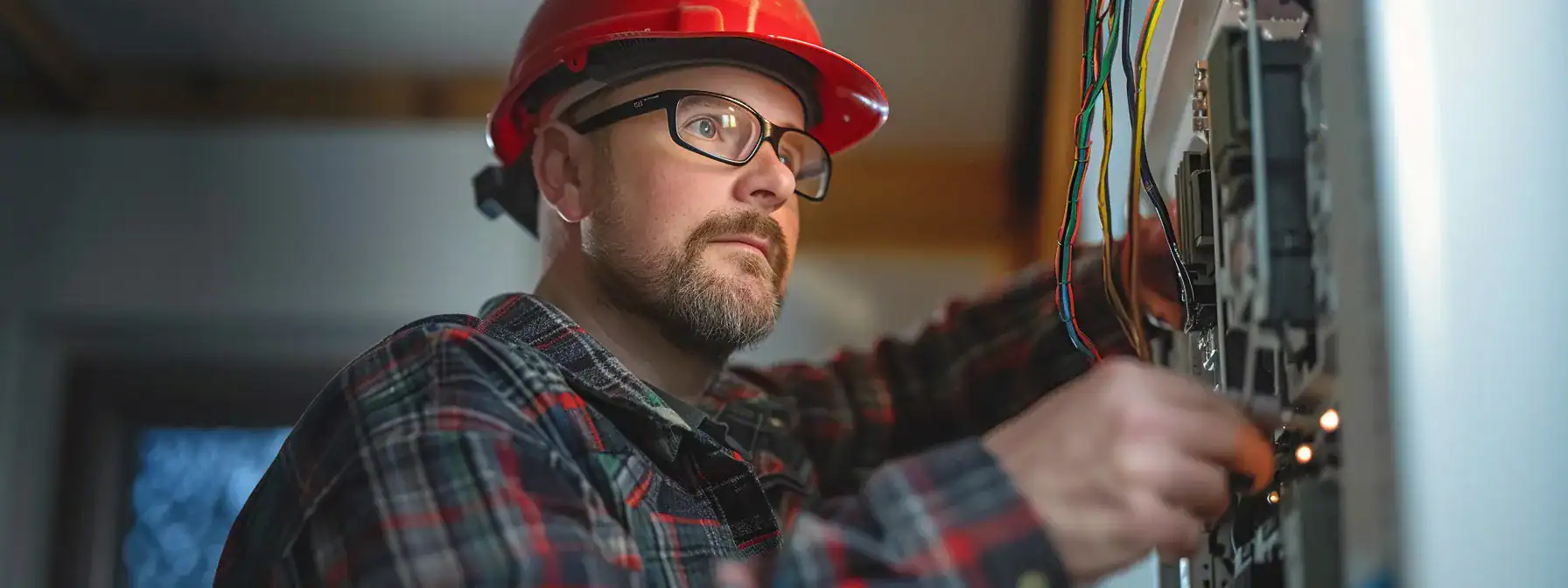 a professional electrician carefully upgrading an electrical panel in a calgary home.