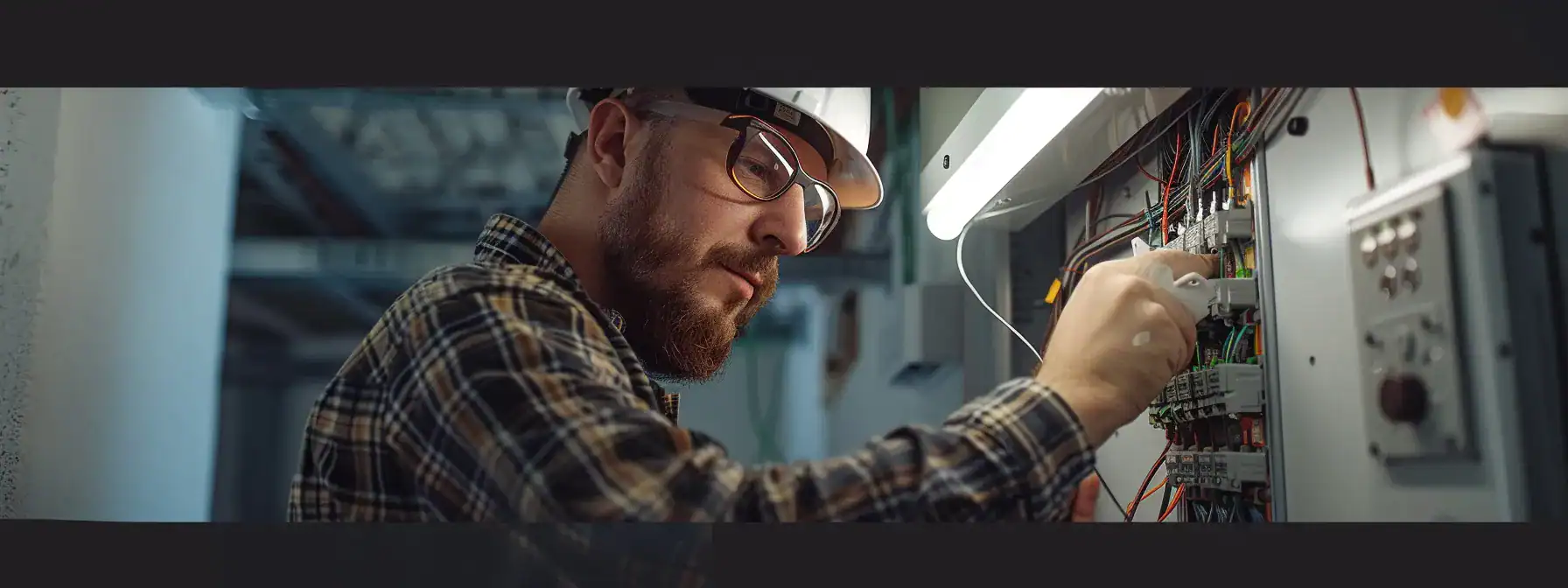 a qualified electrician installing a modern electrical panel in a residential home.