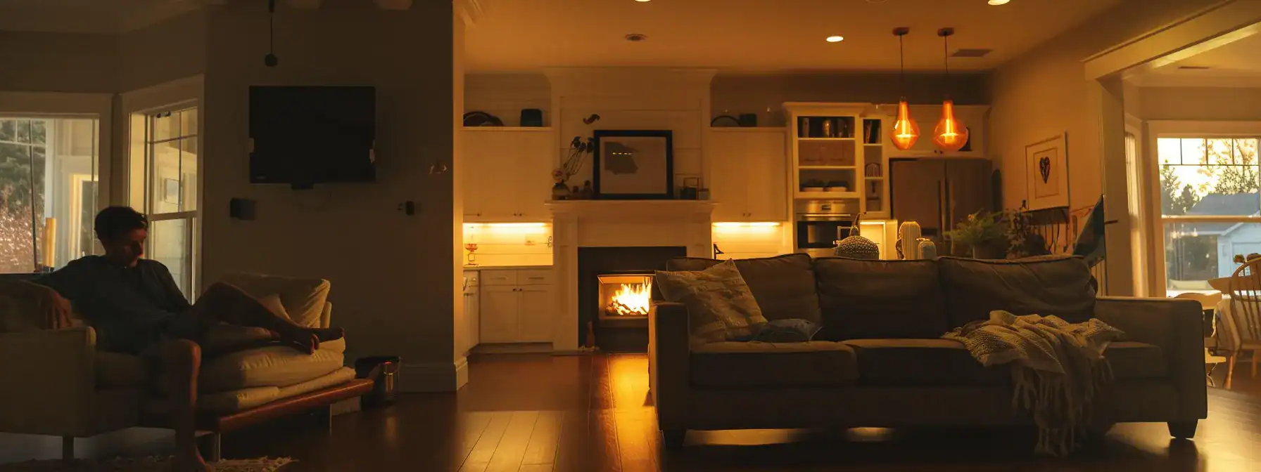 a homeowner observing a flickering light with concern.