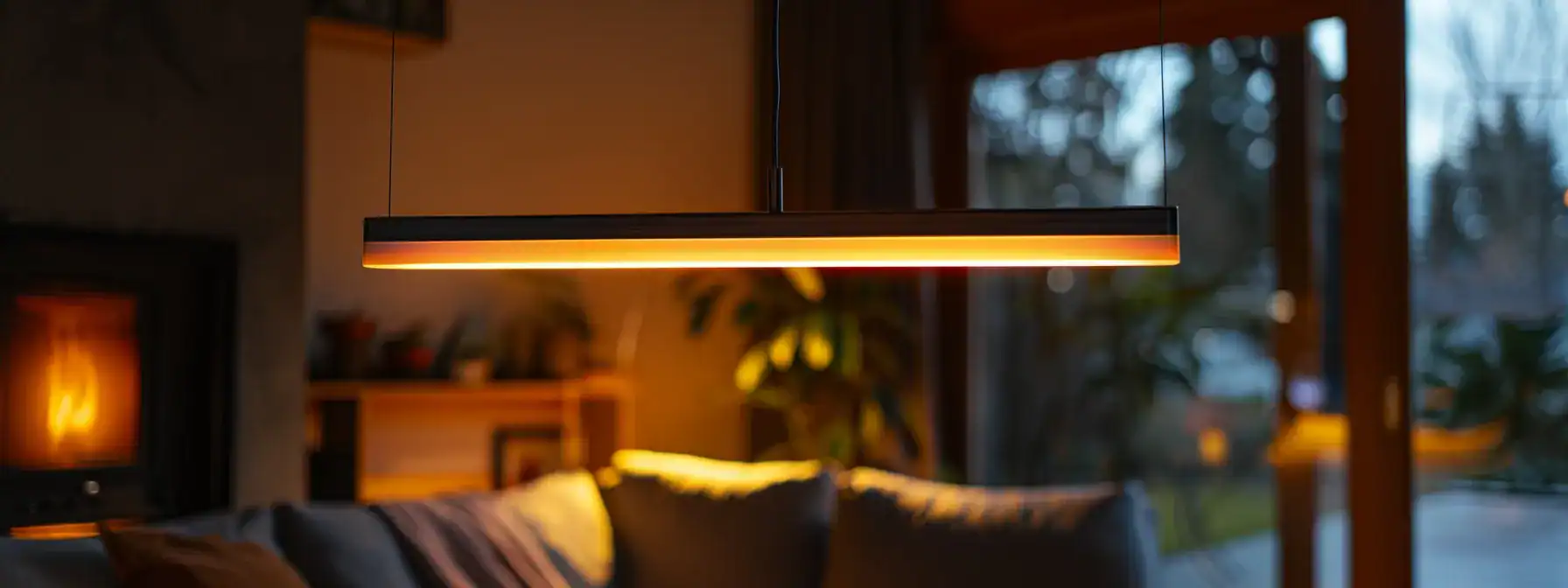 a sleek, modern led light fixture illuminating a cozy living room in a calgary home.