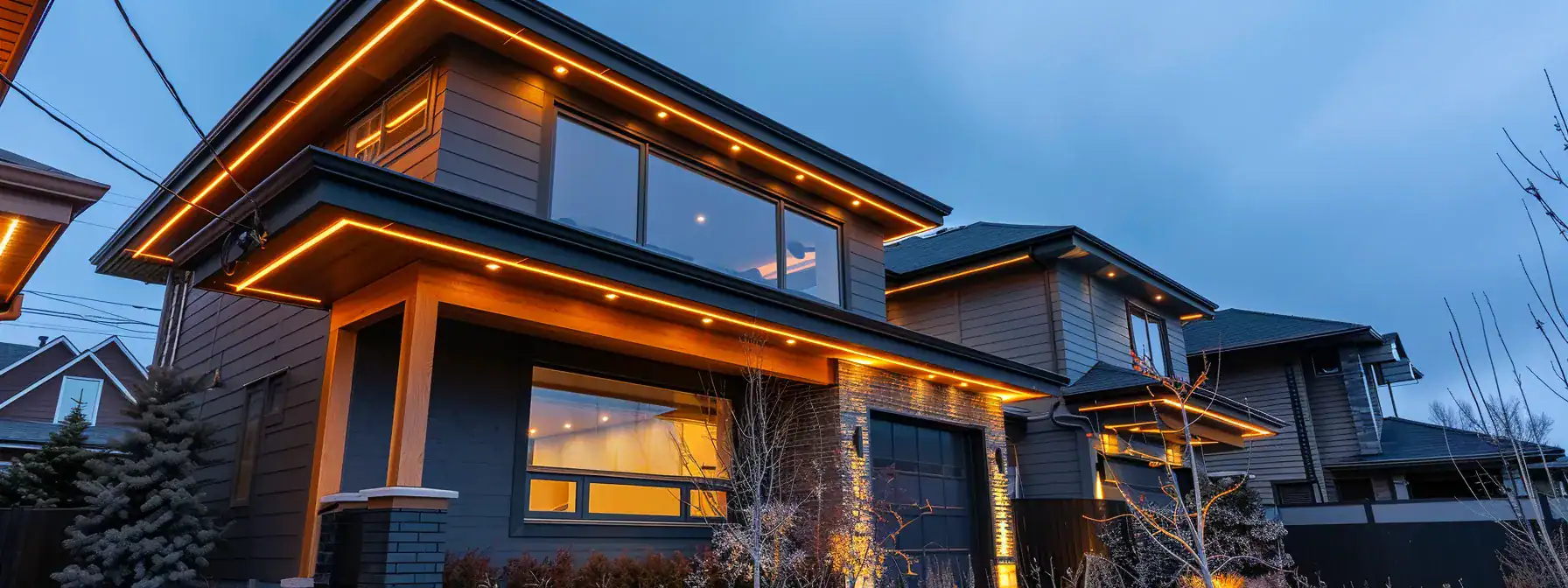 a well-lit calgary home with a professional electrician installing energy-efficient lighting fixtures.