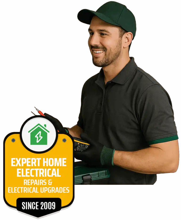 Licensed Calgary electrician conducting electrical safety inspection in a home